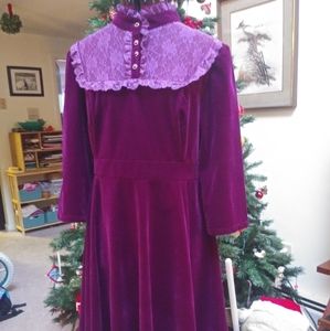 Victorian burgundy velveteen dress, purple lace